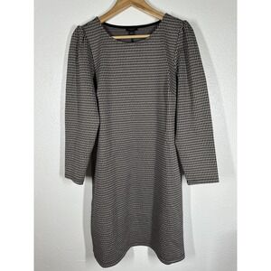 Ann Taylor Factory Dress Womens Medium Black White Houndstooth Long Sleeve Shift